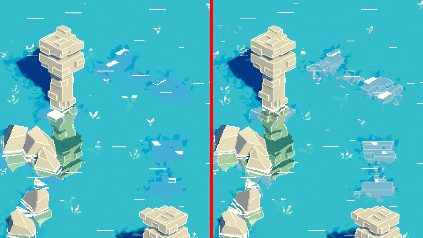 Comparison of procedural outlines showing and not showing beneath water.